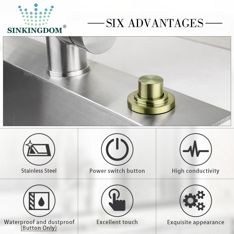 SINKINGDOM SinkTop Air Switch Kit with Brass Gold Long Button (Full Brass) for Garbage Disposal,without cabel - Image 3